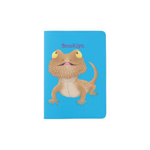 Cute happy bearded dragon lizard cartoon passport holder