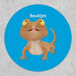 Cute happy bearded dragon lizard cartoon patch