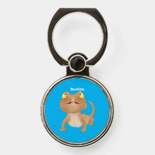 Cute happy bearded dragon lizard cartoon phone ring stand