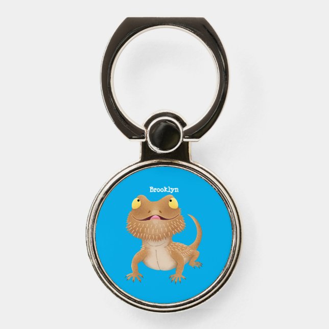 Cute happy bearded dragon lizard cartoon phone ring stand (Front)
