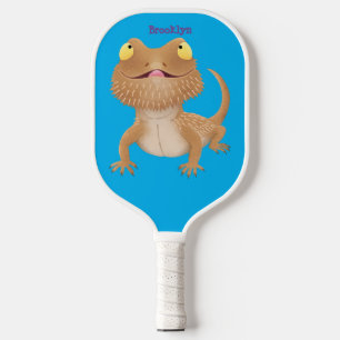 Cute happy bearded dragon lizard cartoon pickleball paddle