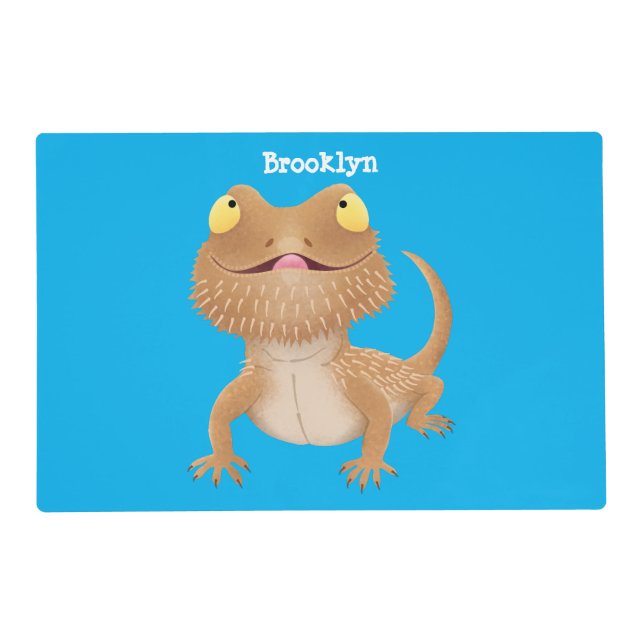 Cute happy bearded dragon lizard cartoon  placemat (Front)