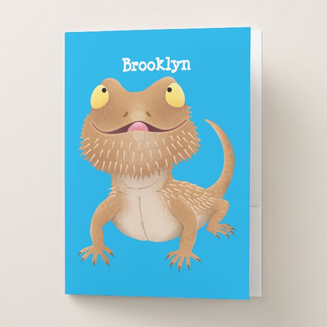Cute happy bearded dragon lizard cartoon pocket folder (Front)