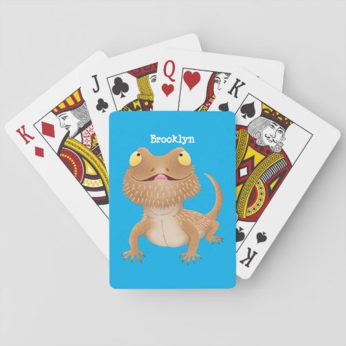 Cute happy bearded dragon lizard cartoon  poker cards