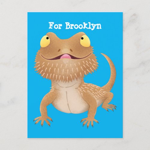 Cute happy bearded dragon lizard cartoon  postcard