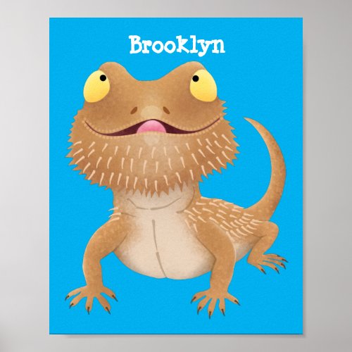 Cute happy bearded dragon lizard cartoon poster