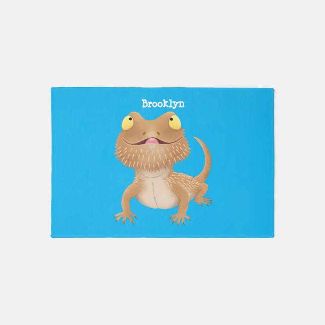 Cute happy bearded dragon lizard cartoon rug (Front)