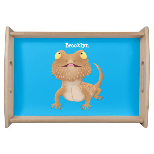 Cute happy bearded dragon lizard cartoon  serving tray