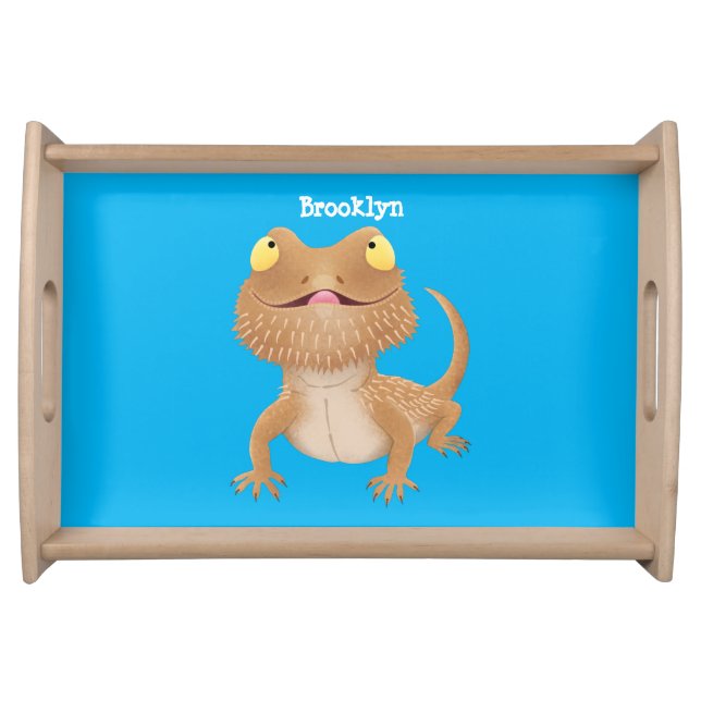 Cute happy bearded dragon lizard cartoon  serving tray (Front)