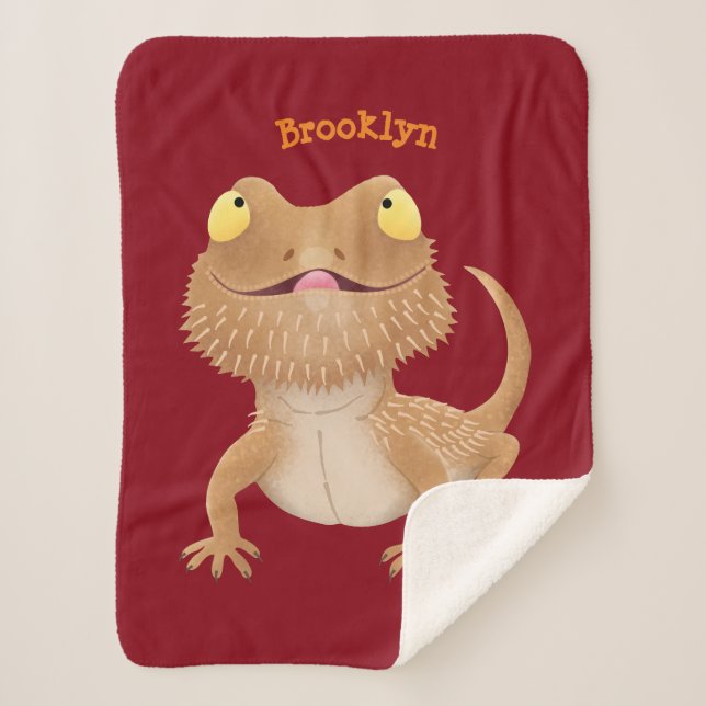 Cute happy bearded dragon lizard cartoon sherpa blanket (Front)