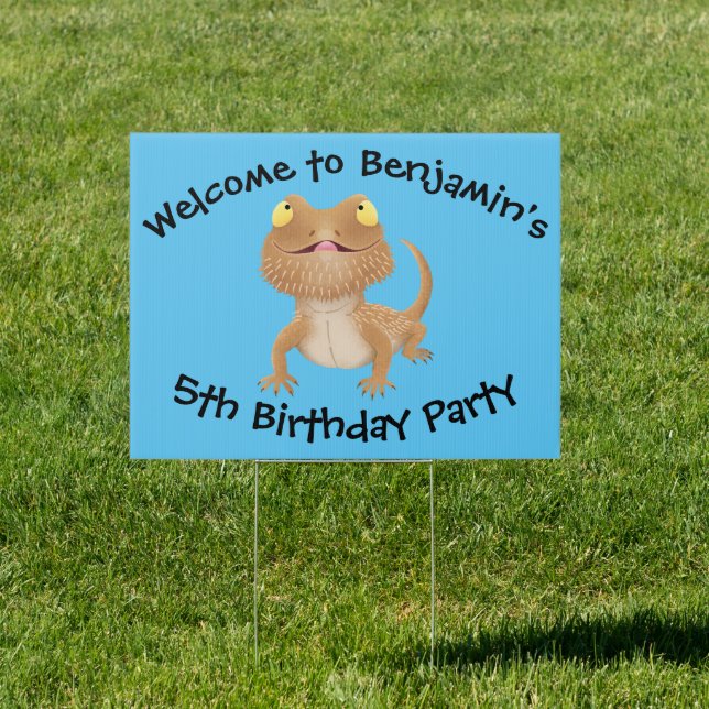Cute happy bearded dragon lizard cartoon sign (Insitu)