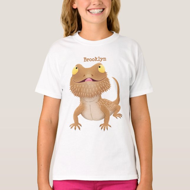 Cute happy bearded dragon lizard cartoon  T-Shirt (Front)
