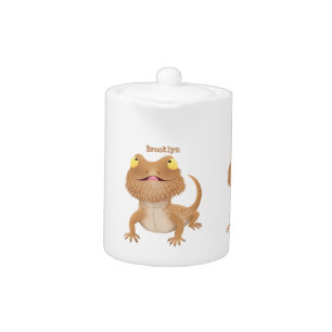 Cute happy bearded dragon lizard cartoon teapot