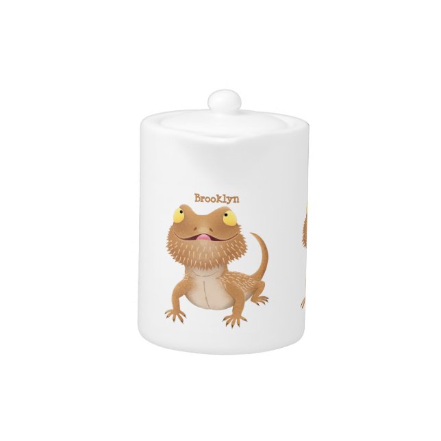 Cute happy bearded dragon lizard cartoon teapot (Front)