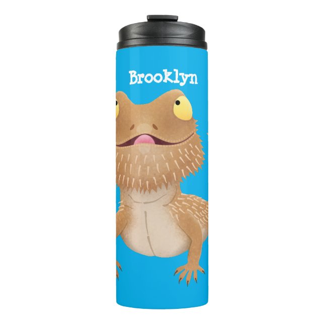 Cute happy bearded dragon lizard cartoon thermal tumbler (Front)