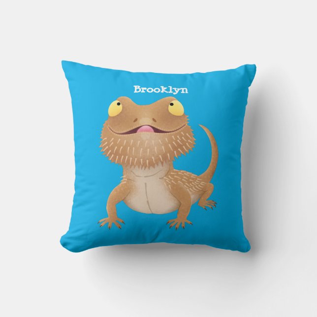 Cute happy bearded dragon lizard cartoon  throw pillow (Front)