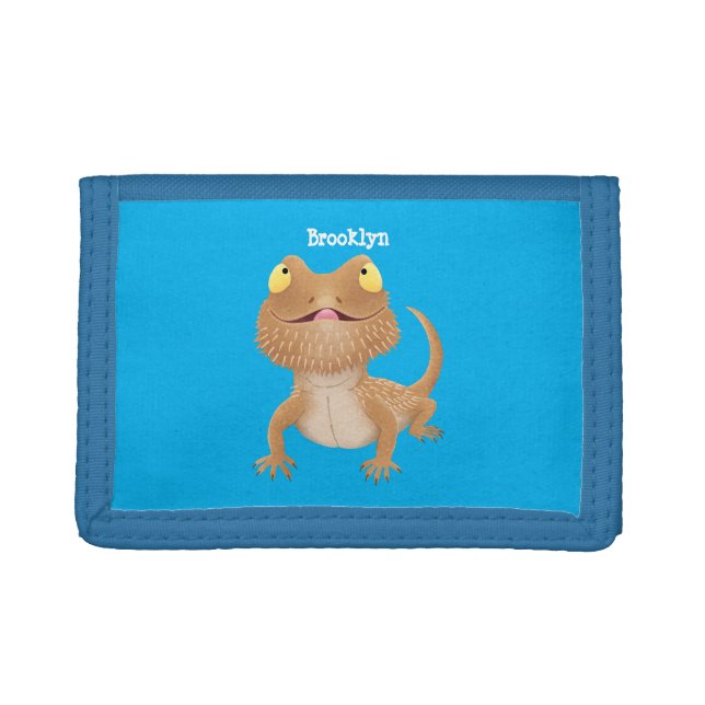 Cute happy bearded dragon lizard cartoon trifold wallet (Front)