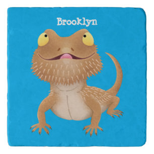 Cute happy bearded dragon lizard cartoon trivet