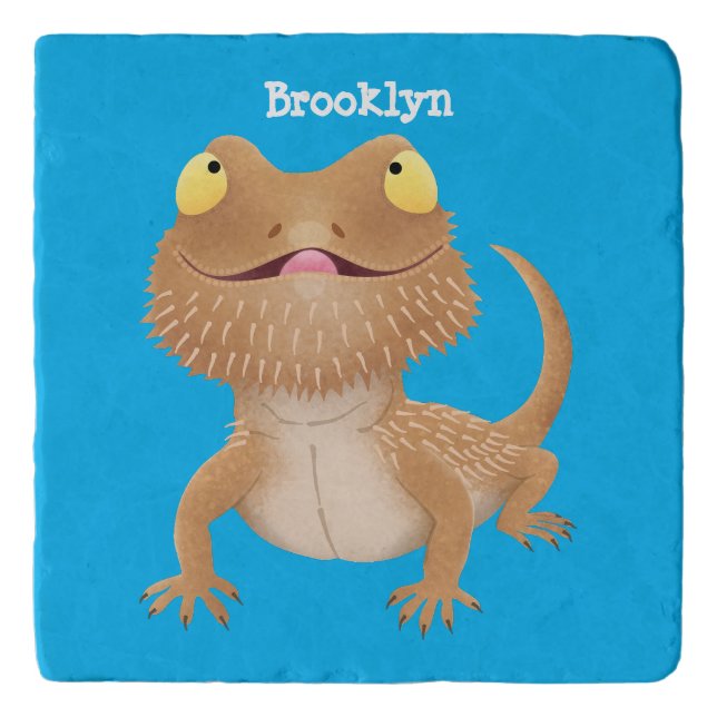 Cute happy bearded dragon lizard cartoon trivet (Front)