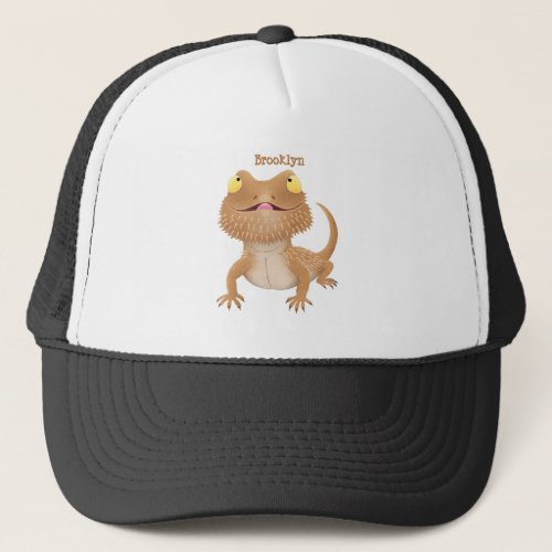 Cute happy bearded dragon lizard cartoon trucker hat