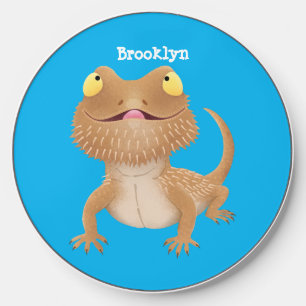 Cute happy bearded dragon lizard cartoon wireless charger 