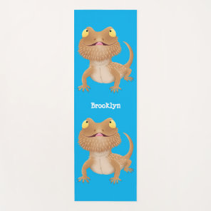 Cute happy bearded dragon lizard cartoon  yoga mat