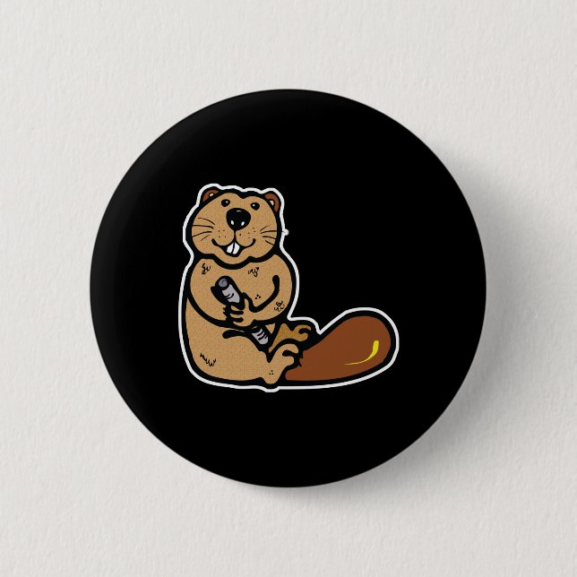 cute happy beaver pinback button (Front)