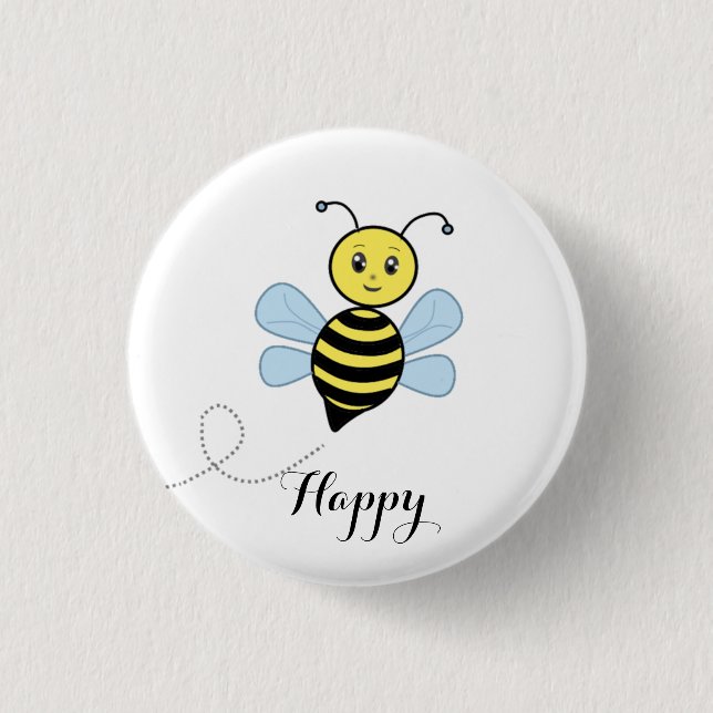 Cute happy bee and calligraphy button (Front)