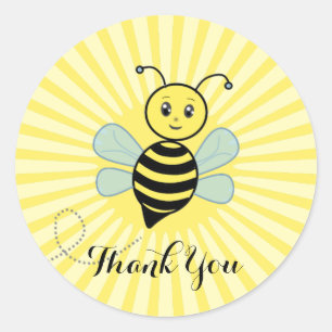 Cute happy bee and sun rays Thank You Classic Round Sticker