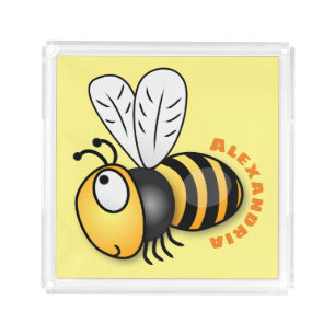 Cute happy bee cartoon illustration acrylic tray