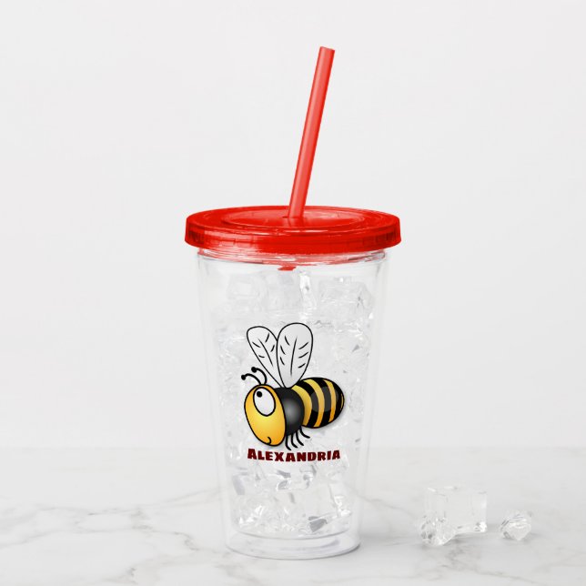 Cute happy bee cartoon illustration acrylic tumbler (Back Ice)