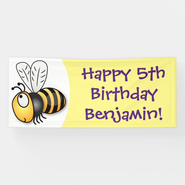 Cute happy bee cartoon illustration banner (Horizontal)