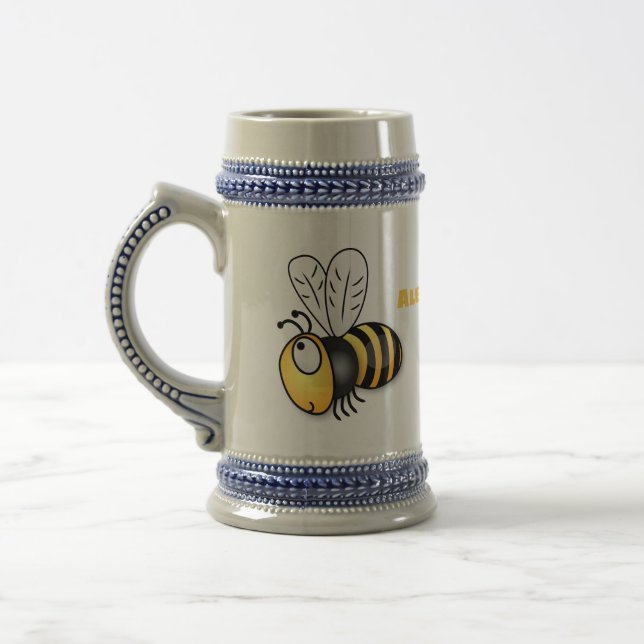 Cute happy bee cartoon illustration beer stein (Left)