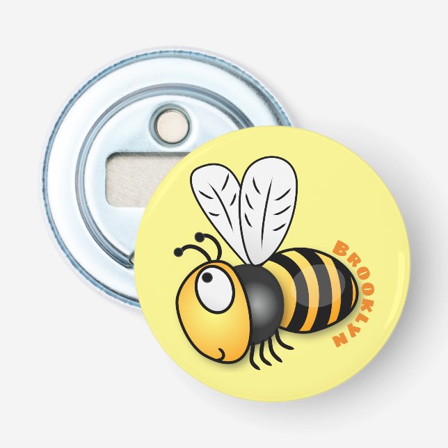 Cute happy bee cartoon illustration bottle opener (Front)