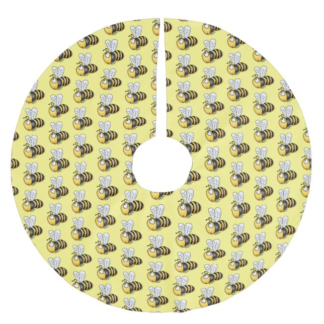 Cute happy bee cartoon illustration brushed polyester tree skirt (Front)