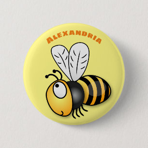 Cute happy bee cartoon illustration button