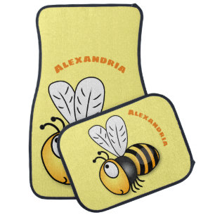 Cute happy bee cartoon illustration car floor mat