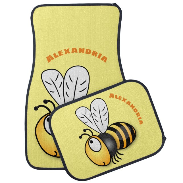 Cute happy bee cartoon illustration car floor mat (Set)