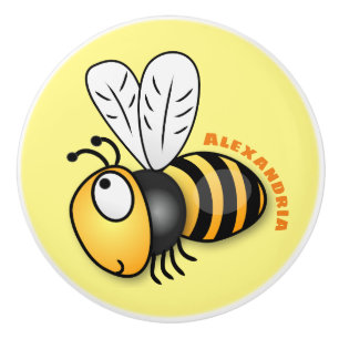 Cute happy bee cartoon illustration ceramic knob