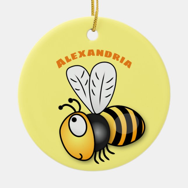 Cute happy bee cartoon illustration ceramic ornament (Front)