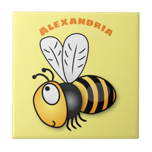 Cute happy bee cartoon illustration ceramic tile