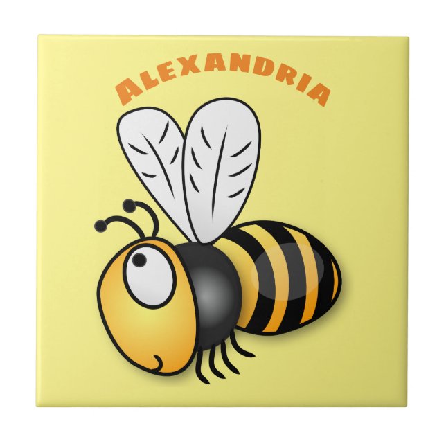 Cute happy bee cartoon illustration ceramic tile (Front)