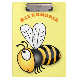 Cute happy bee cartoon illustration clipboard
