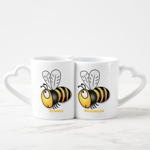 Cute happy bee cartoon illustration coffee mug set