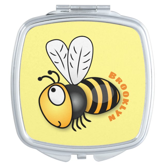 Cute happy bee cartoon illustration compact mirror (Front)
