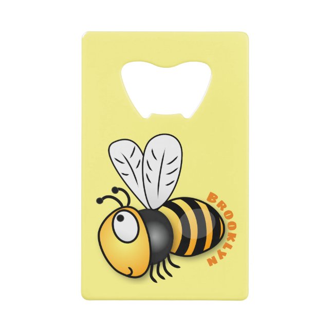 Cute happy bee cartoon illustration credit card bottle opener (Front)