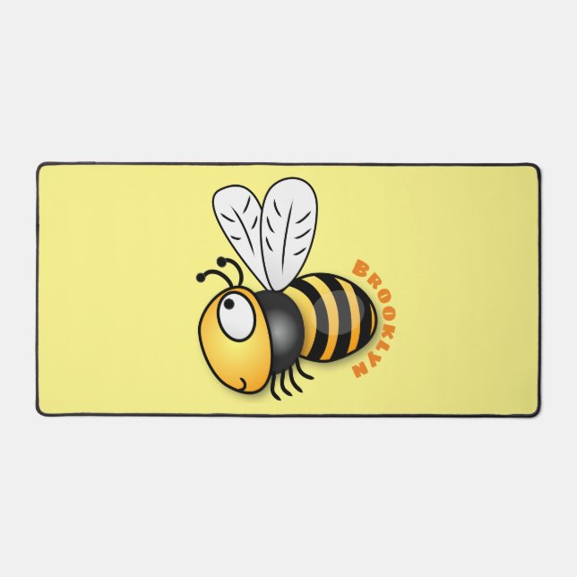 Cute happy bee cartoon illustration desk mat (Front)