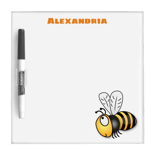 Cute happy bee cartoon illustration dry erase board (Front)
