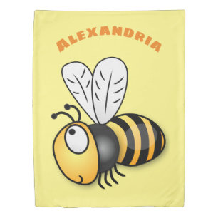 Cute happy bee cartoon illustration duvet cover