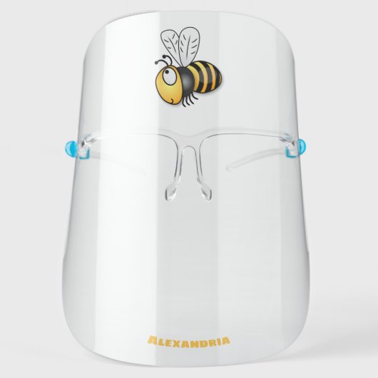 Cute happy bee cartoon illustration face shield (Front)